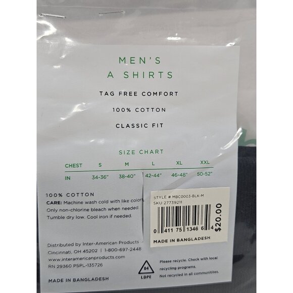 2 Pack Mens/ M Premium Cotton Tank Top A-Shirt Black Undershirt Tagless Gym Tank - Picture 5 of 7